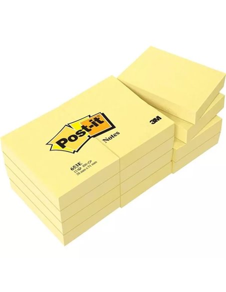 Post-it Pack de 12 Blocs de 100 Notes Adhésives Amovibles Jaune Canari 38x51mm - Papier Certifié PEFC - 7100172745 - Jaune Clair