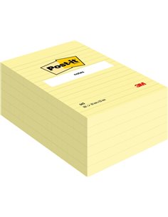 Post-It Pack de 6 blocs de 100 notes autocollantes repositionnables - Forme rectangulaire - 101 x 152 mm - Jaune clair