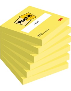 Lot de 6 blocs de 100 notes autocollantes repositionnables Post-It - Forme carrée - 76 x 76 mm - Jaune clair