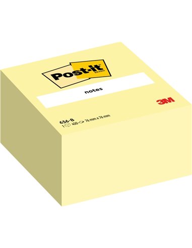Cube Post-It de 450 notes autocollantes repositionnables - Forme carrée - 76 x 76 mm - Jaune clair