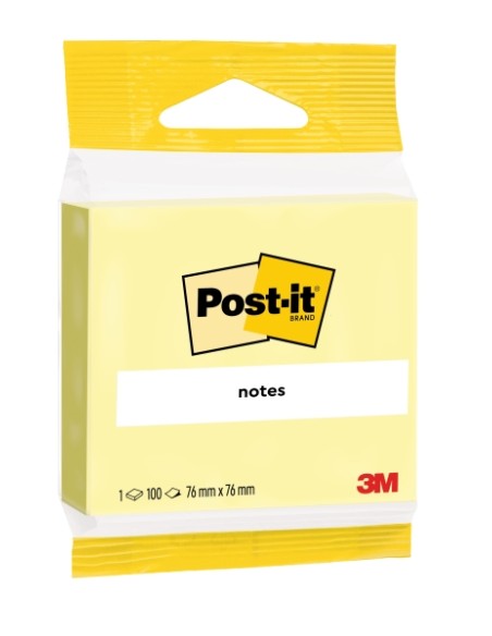 Bloc de 100 notes autocollantes repositionnables Post-It - Forme carrée - 76 x 76 mm - Jaune clair