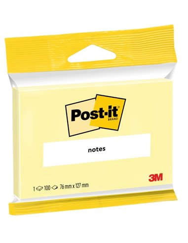 Bloc-notes Post-It de 100 notes autocollantes repositionnables - 76 x 127 mm - 100 % PEFC - Jaune clair