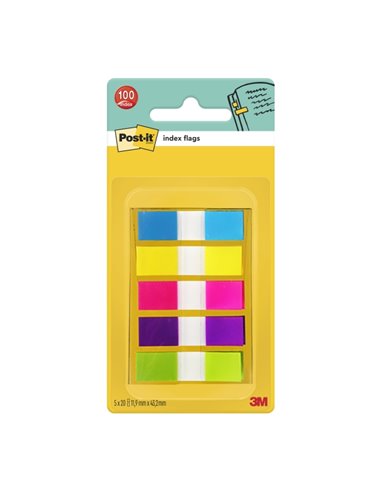 Distributeur d'index Post-It avec 100 marqueurs d'index repositionnables - Forme rectangulaire - Couleurs assorties