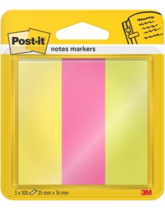 Lot de 3 blocs de 100 marqueurs repositionnables Post-It - Forme rectangulaire - Couleurs assorties
