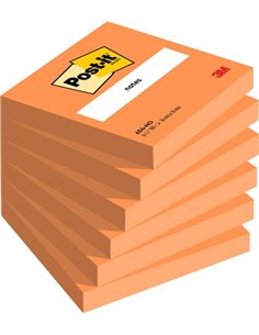 Lot de 6 blocs de 100 notes autocollantes repositionnables Post-It - Forme carrée - 76 x 76 mm - Couleur orange