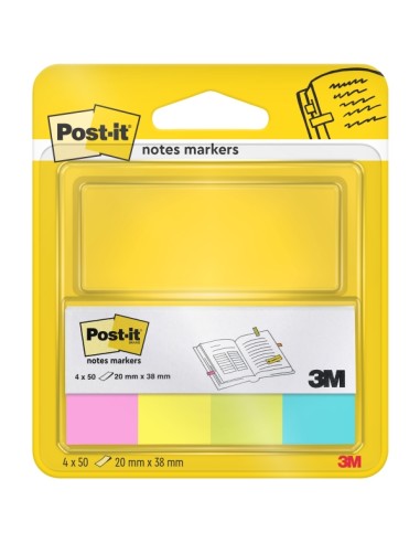 Lot de 4 blocs de 50 marqueurs repositionnables Post-It - Forme rectangulaire - Couleurs assorties