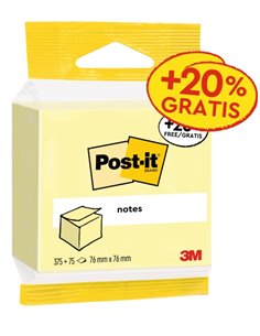 Bloc-notes Post-It de 450 notes autocollantes repositionnables - 76 x 76 mm - 100 % PEFC - Jaune clair
