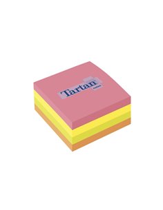 Cube de 400 notes autocollantes repositionnables Tartan - Couleurs fluo - 76 x 76 mm - 100 % PEFC - Couleurs assorties