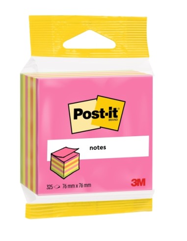 Cube Post-It de 325 notes autocollantes repositionnables - Forme carrée - 76 x 76 mm - Couleurs assorties