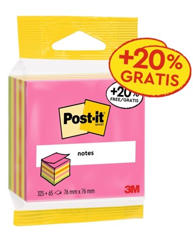 Cube Post-It de 400 notes autocollantes repositionnables - Forme carrée - 76 x 76 mm - Couleurs assorties