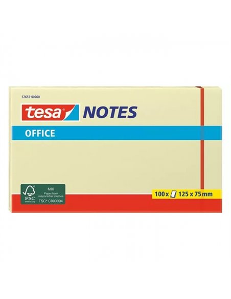 Bloc de 100 notes autocollantes Tesa 125 x 75 mm - Sans solvant - Repositionnables - Jaune