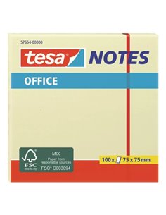 Bloc de 100 notes autocollantes Tesa 75 x 75 mm - Sans solvant - Repositionnables - Jaune