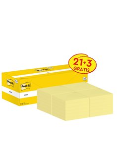 Pack de 24 blocs de 100 notes autocollantes repositionnables Post-It - Forme carrée - 76 x 76 mm - Jaune clair