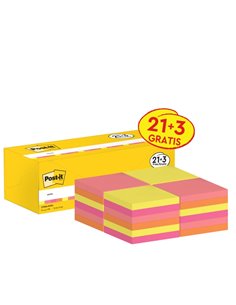 Pack de 24 blocs de 100 notes autocollantes repositionnables Post-It - Forme carrée - 76 x 76 mm - Couleurs assorties
