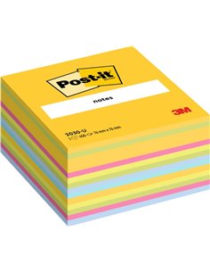 Cube Post-It de 450 notes autocollantes repositionnables - Forme carrée - 76 x 76 mm - Couleurs assorties