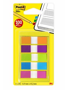 Distributeurs Post-It Index, lot de 5 avec 20 marqueurs repositionnables - 12 paquets par bande - 2 bandes par paquet - Couleurs