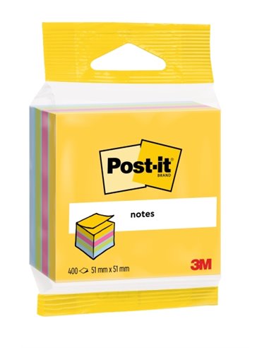 Cube Post-It de 400 notes autocollantes repositionnables - Forme carrée - 51 x 51 mm - Couleurs assorties
