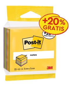 Cube Post-It de 390 notes autocollantes repositionnables - Forme carrée - 76 x 76 mm - Couleurs assorties