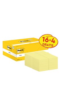 Post-It Pack de 20 blocs de 100 notes autocollantes repositionnables - Forme rectangulaire - 38 x 51 mm - Jaune clair
