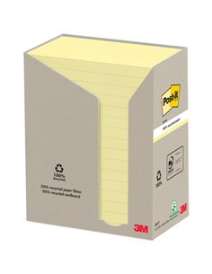 Post-It Pack de 16 blocs de 100 notes autocollantes recyclées - Forme rectangulaire - 76 x 127 mm - Jaune clair