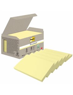 Post-It Pack de 6 blocs de 100 notes autocollantes recyclées - Forme rectangulaire - 76 x 127 mm - Jaune clair