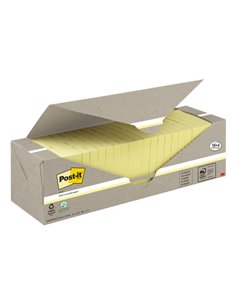 Pack de 24 blocs de 100 notes autocollantes recyclées Post-It - Forme carrée - 76 x 76 mm - Jaune clair