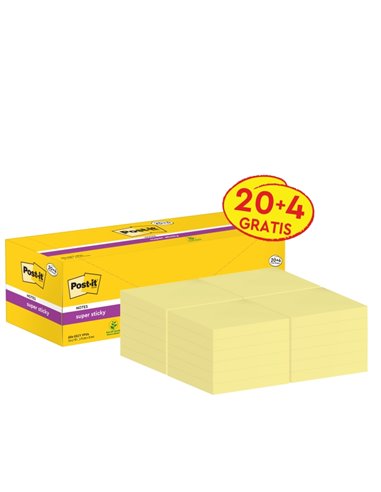 Post-It Super Sticky Pack de 24 blocs de 90 notes autocollantes repositionnables - 76 x 76 mm - Promotion 20 blocs + 4 offerts -