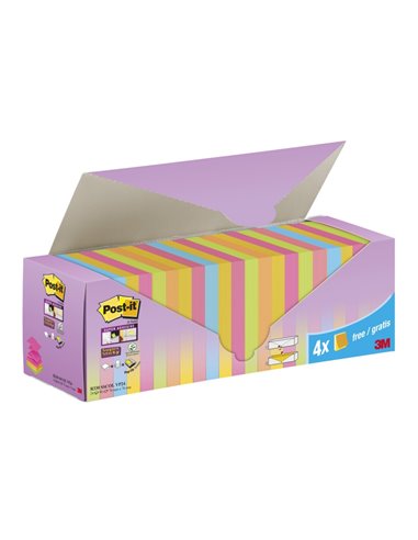 Post-It Super Sticky Pack de 24 blocs de 90 notes autocollantes repositionnables - Forme carrée - 76 x 76 mm - Zig-Zag - Couleur