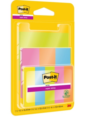 Post-It Super Sticky Pack de 9 blocs de 45 notes autocollantes repositionnables - 100 % PEFC - Couleurs assorties