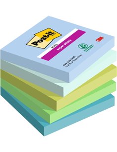 Post-It Super Sticky Pack de 5 blocs de 90 notes autocollantes repositionnables - Forme carrée - 76 x 76 mm - Couleurs assorties
