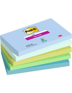 Post-It Super Sticky Pack de 5 blocs de 90 notes autocollantes repositionnables - Forme rectangulaire - 127 x 76 mm - Couleurs a
