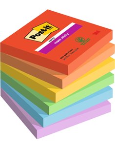 Post-It Super Sticky Pack de 6 blocs de 90 notes autocollantes repositionnables - Forme carrée - 76 x 76 mm - Couleurs assorties