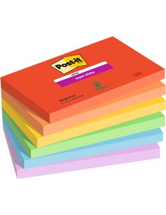 Post-It Super Sticky Pack de 6 blocs de 90 notes autocollantes repositionnables - Forme rectangulaire - 127 x 76 mm - Couleurs a