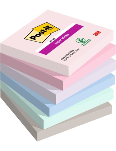 Post-It Super Sticky Pack de 6 blocs de 90 notes autocollantes repositionnables - Forme carrée - 76 x 76 mm - Couleurs assorties