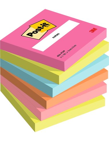 Lot de 6 blocs de 100 notes autocollantes repositionnables Post-It - Forme carrée - 76 x 76 mm - Couleurs assorties