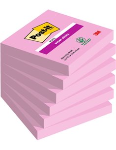 Post-It Super Sticky Pack de 6 blocs de 90 notes autocollantes repositionnables - 76 x 76 mm - 100 % PEFC - Rose