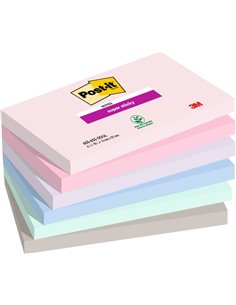 Post-It Super Sticky Pack de 6 blocs de 90 notes autocollantes repositionnables - Forme rectangulaire - 127 x 76 mm - Couleurs a