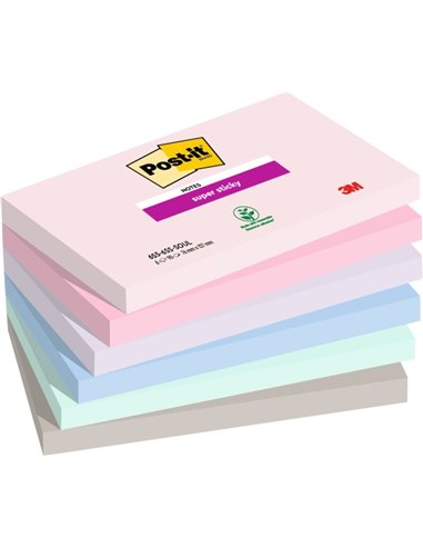 Post-It Super Sticky Pack de 6 blocs de 90 notes autocollantes repositionnables - Forme rectangulaire - 127 x 76 mm - Couleurs a