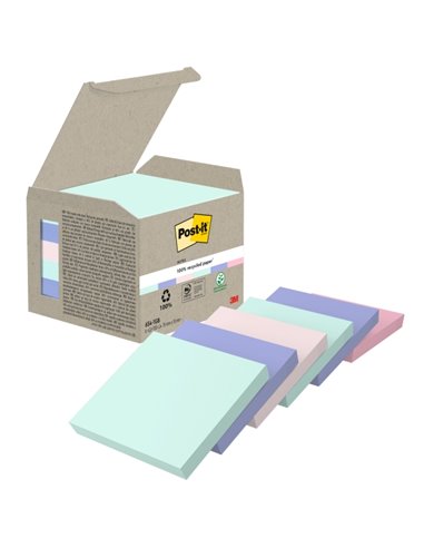 Lot de 6 blocs de 100 notes autocollantes recyclées Post-It - Forme carrée - 76 x 76 mm - Couleurs assorties