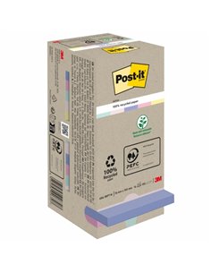 Pack de 16 blocs de 100 notes autocollantes recyclées Post-It - Forme carrée - 76 x 76 mm - Couleurs assorties