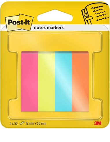 Lot de 4 blocs de 50 marqueurs repositionnables Post-It - Forme rectangulaire - Couleurs assorties