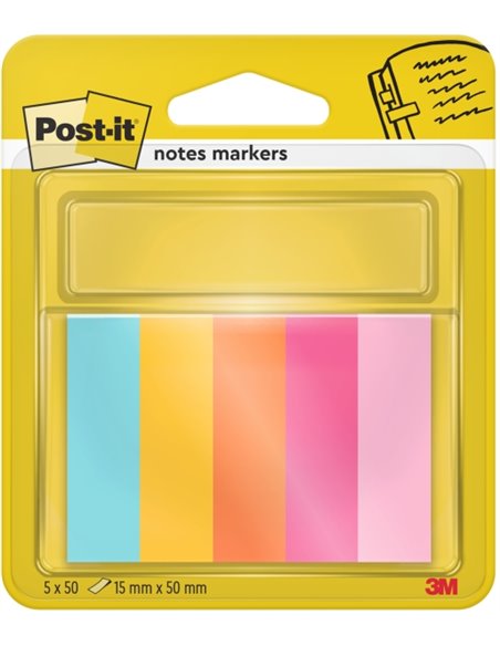 Lot de 5 blocs de 50 marqueurs repositionnables Post-It - Forme rectangulaire - Couleurs assorties
