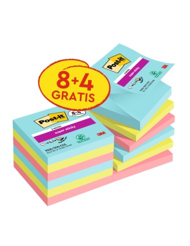 Post-It Super Sticky Pack de 12 blocs de 90 notes adhésives repositionnables Z - Collection Cosmique - 76 x 76 mm - Promotion 8 