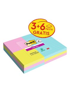 Post-It Super Sticky Pack de 9 blocs de 90 notes autocollantes repositionnables Collection Cosmique - 3 blocs avec lignes + 6 bl