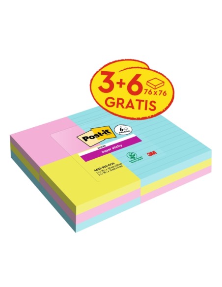Post-It Super Sticky Pack de 9 blocs de 90 notes autocollantes repositionnables Collection Cosmique - 3 blocs avec lignes + 6 bl