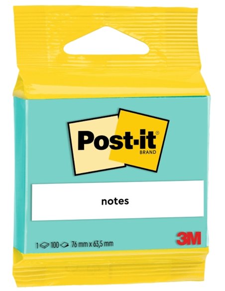 Bloc-notes Post-It de 100 notes autocollantes repositionnables - Forme rectangulaire - 63,5 x 76 mm - Vert