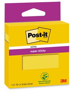 Bloc de 90 notes adhésives repositionnables Post-It Super Sticky - 76 x 76 mm - 100 % PEFC - Jaune