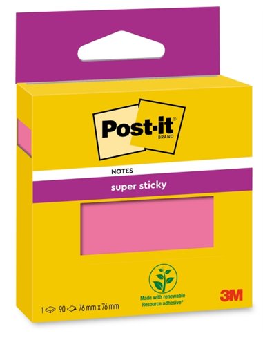 Bloc de 90 notes adhésives repositionnables Post-It Super Sticky - 76 x 76 mm - 100 % PEFC - Rose
