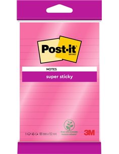Bloc de 45 notes adhésives repositionnables Post-It Super Sticky - Forme rectangulaire - 101 x 152 mm - Couleur rose