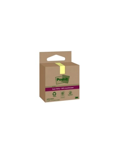 Post-It Super Sticky Pack de 3 blocs de 70 notes autocollantes recyclées - Forme carrée - 47,6 x 47,6 mm - Jaune clair